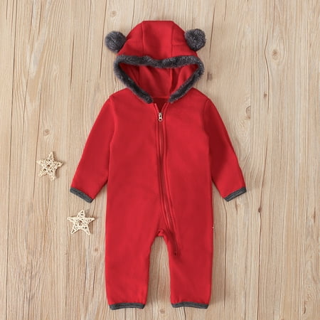 

DENGDENG Unisex-Baby Long-Sleeve Solid Romper Fleece Hooded Outfits Infant Toddler One-Piece WinterClothes