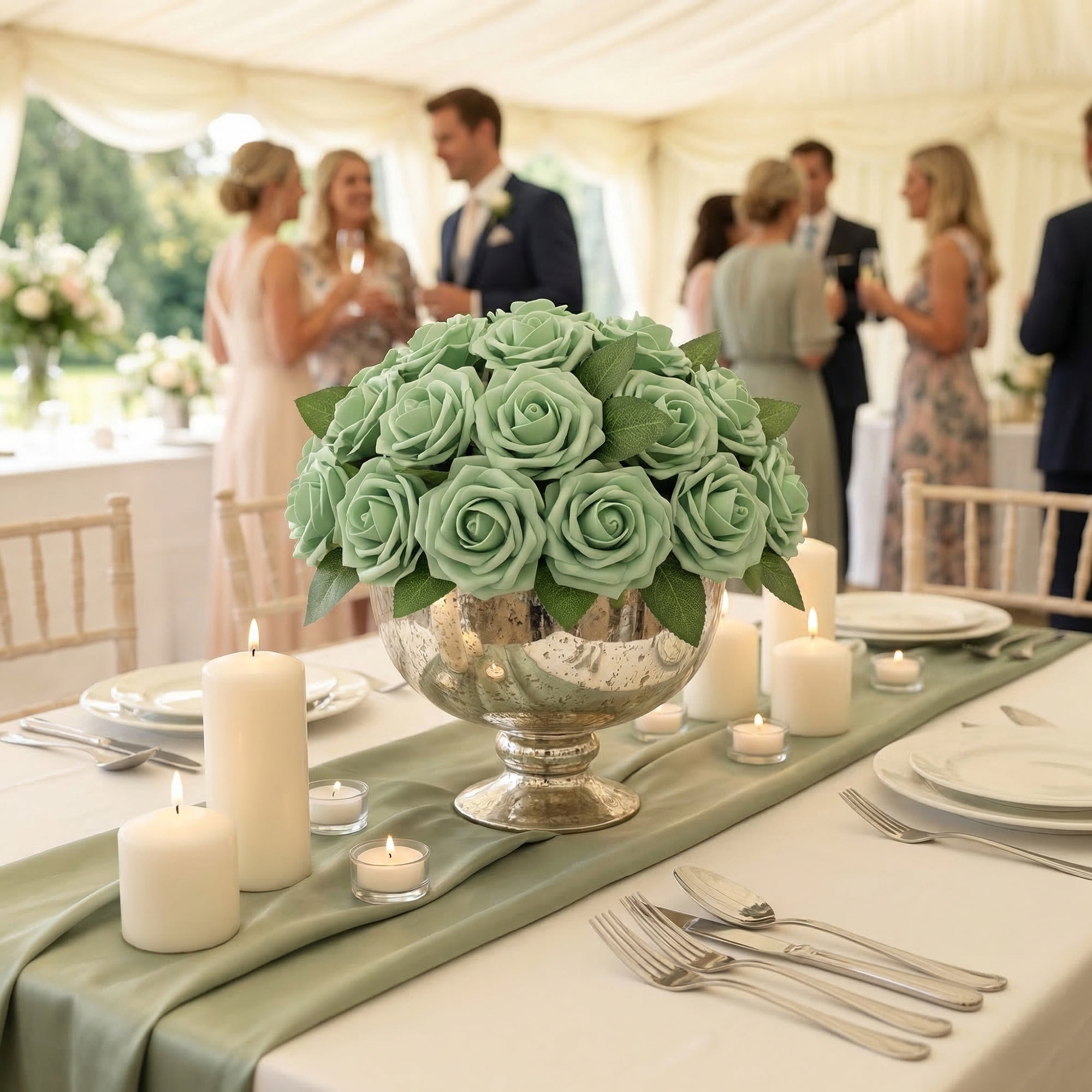 Unique Bargains Artificial Detachable Rose Silk Flower Green 7.1"