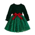 thumbnail image 2 of NAISIBABY Girls Christmas Dresses, Ruffles Long Sleeve Sequin Tulle Bowknot Fall Winter Party Velour Dresses Green 1T, 2 of 9