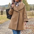 thumbnail image 3 of Women's Lapel Wool Blend Pea Coats Long Sleeve Button Down Casual Work Fall Winter Loose Woolen Coats, 3 of 7