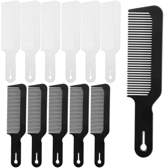 12 Pieces Barber Combs, Plastic, Clipper Combs for Clipper-cuts and Flattops, Heat Resistant, Anti-static, 9 Inch, Black and White