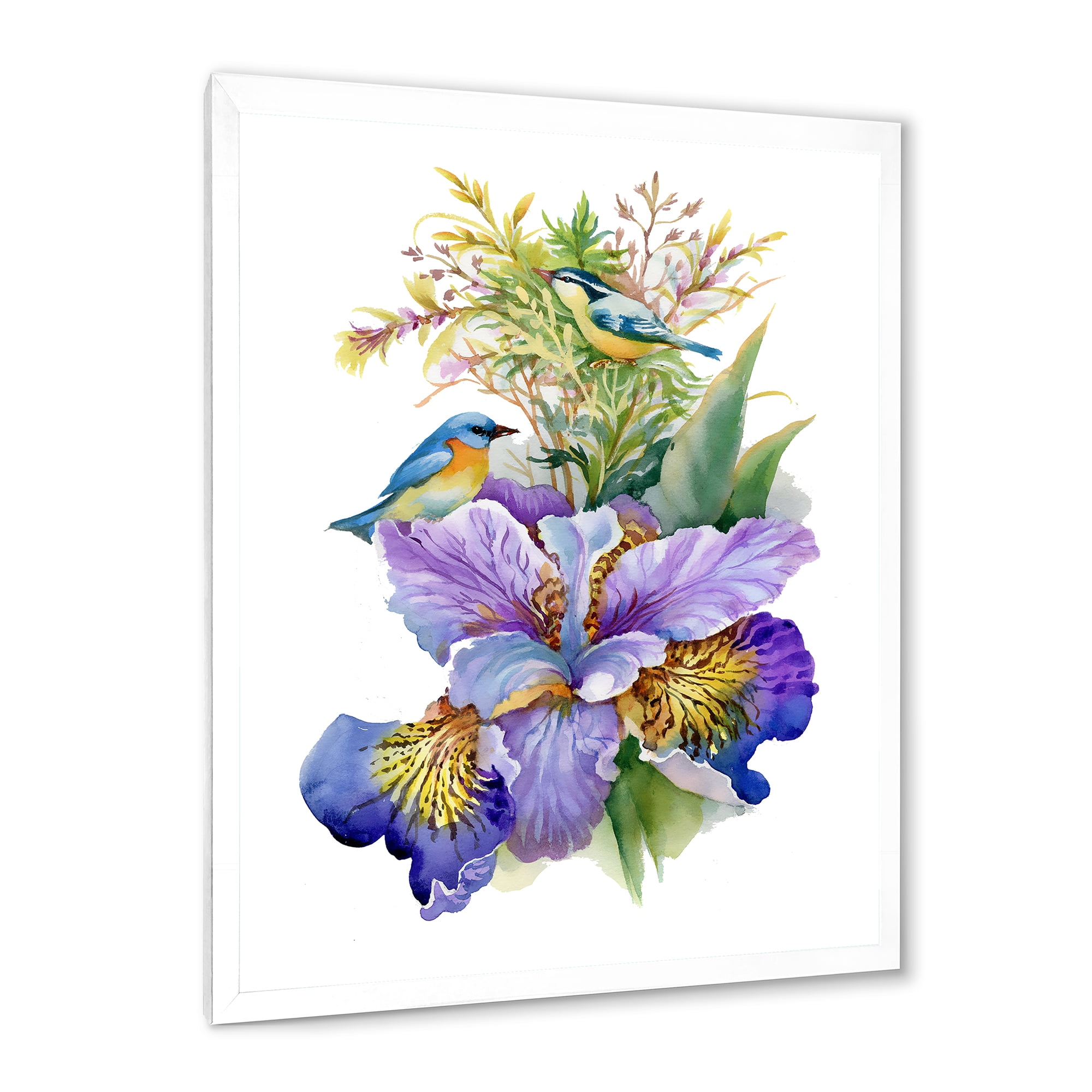 Designart 'Birds With Purple Iris' Traditional Framed Art Print