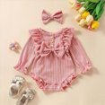thumbnail image 2 of Farysays Newborn Infant Baby Girl Clothes Cotton Linen Long Sleeve Smocked Bubble Romper Ruffle Bodysuit Jumpsuit Fall Outfit, 2 of 7