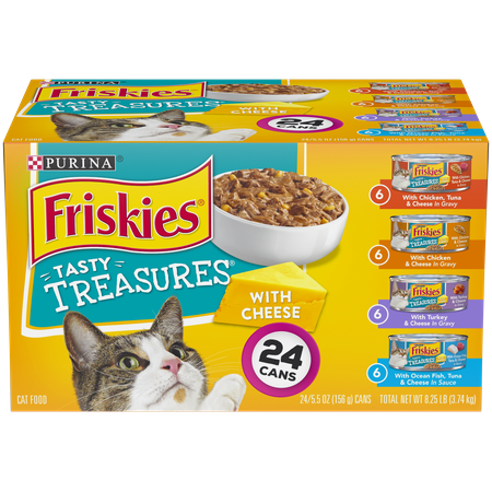 (24 Pack) Friskies Gravy Wet Cat Food Variety Pack, Tasty Treasures With Cheese, 5.5 oz.