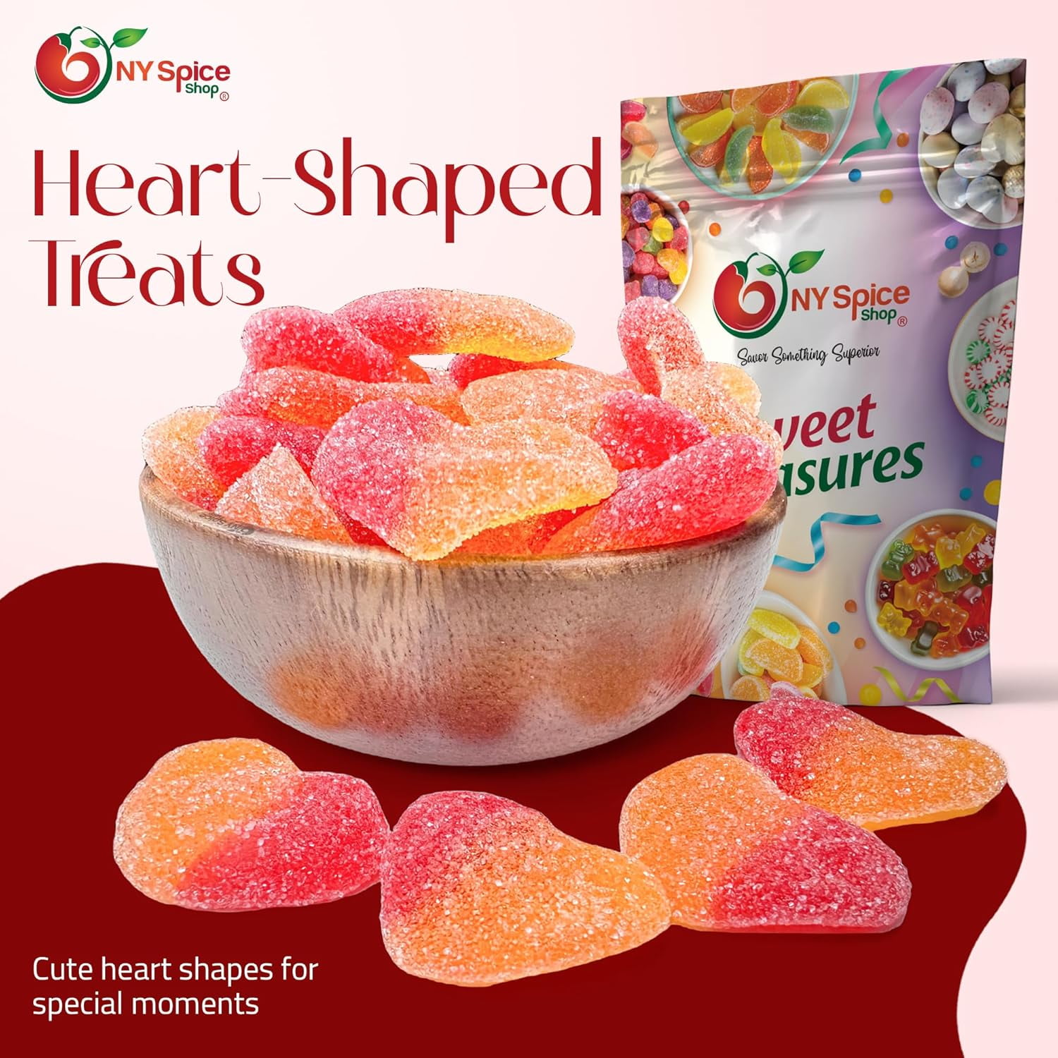 NY SPICE SHOP Valentines Sour Peach Hearts - 3 Pound - Valentines Candy - Heart Candy - Peach Candy