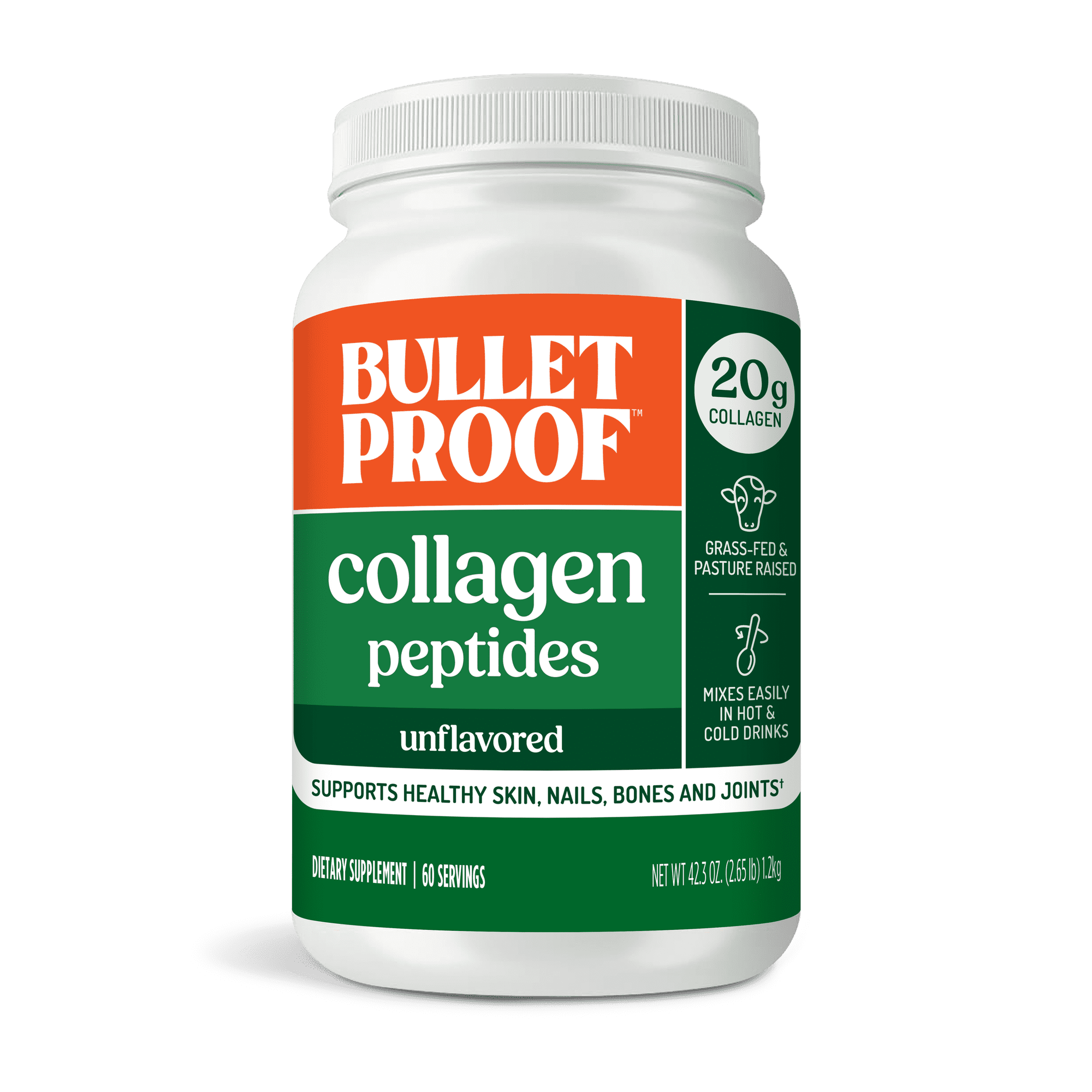 Bulletproof Unflavored Collagen Peptides Powder, 42.3 Ounces, Grass-Fed Collagen Protein and Amino Acids for Skin, Bone and Joint Support, Pasture Raised, No Added Hormones