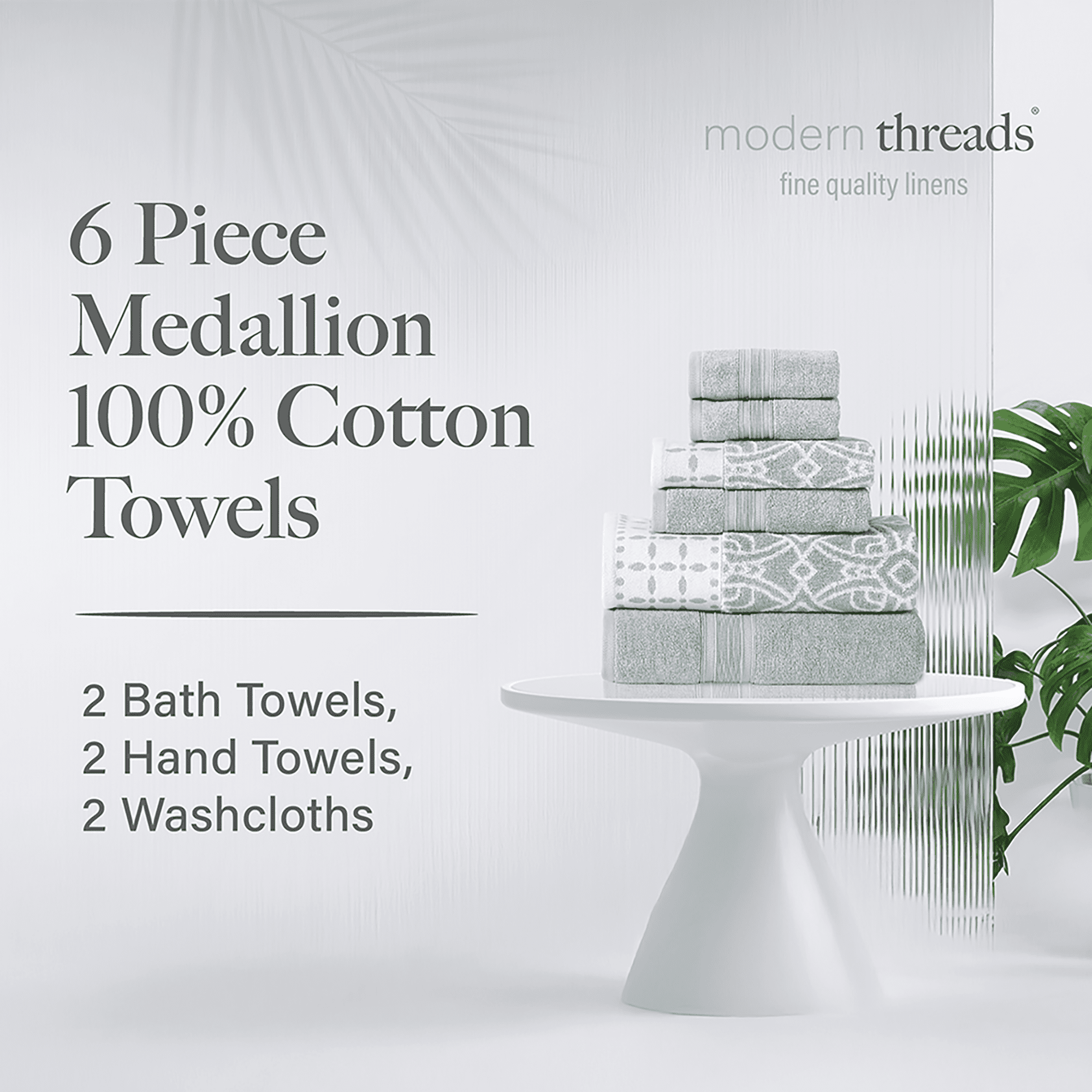 Modern Threads Monroe 6-Piece Cotton Bath Towel Set, Dark Sage