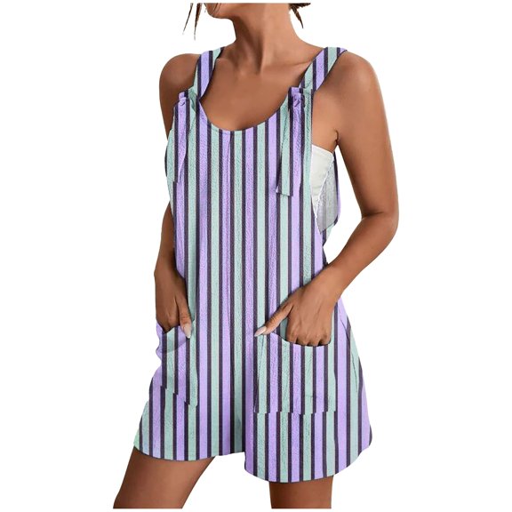 MSJUHEG Jean Overalls for Women,Womens Spring Outfits,Womens Jumpers and Rompers,Women's Spring Striped Pocket Loose Casual Jumpsuit,Rompers for Women,Overalls for Women Blue L