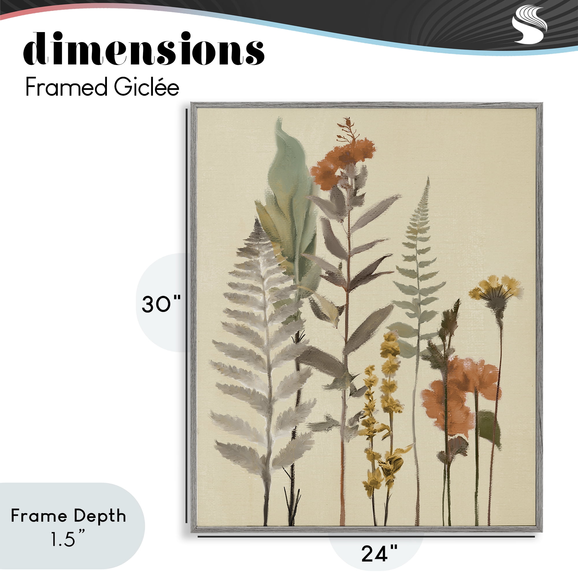 Stupell Industries Fall Botanicals and Ferns Gray Framed Giclee Art, design by Elizabeth Medley