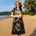 thumbnail image 4 of Disketp Metal Style Horned Skull para Vestido de Manga Corta para Mujeres, Vestidos de Verano para Mujeres, Casual y Holgado para la Playa, 4 of 6