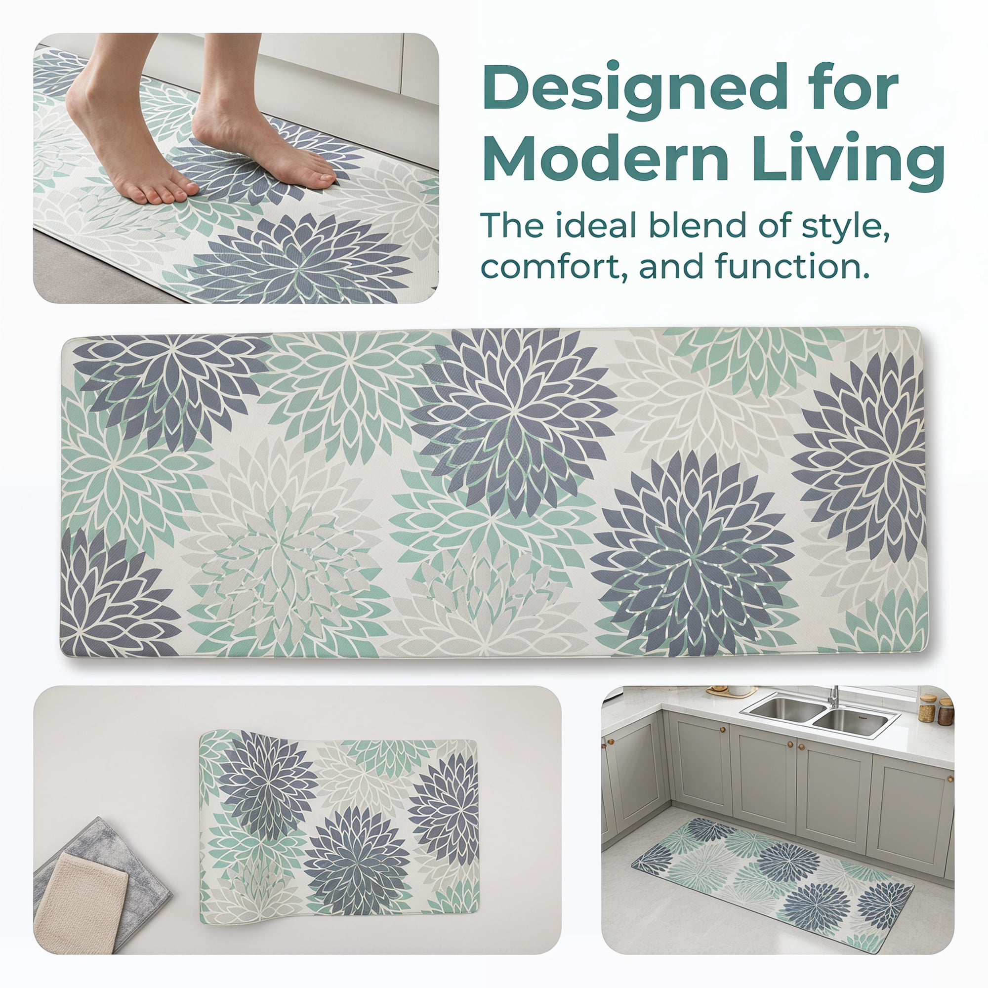 Unique Bargains Ergonomic Kitchen Mats Green 47" x 17"