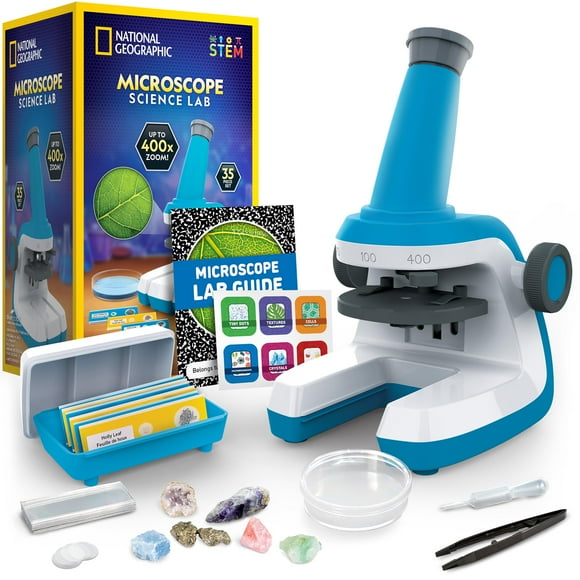 National Geographic Microscope for Kids - Science Kit with an Easy-to-Use Kids Microscope, Up to 400x Zoom, Blank and Prepared Slides, Gifts for 6 7 8 9 & 10,