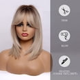 thumbnail image 3 of Bob Wig with Bangs Short Bob Wigs for Women Short Straight Wigs with Dark Roots Heat Resistant Synthetic Wig Natural Looking for Daily Use Perruques A6, 3 of 4