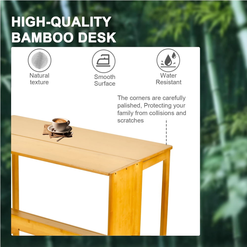Bamboo Folding Desk, Space-Saving Workstation with Bookshelf for Home Office and Small Apartments (Primary)