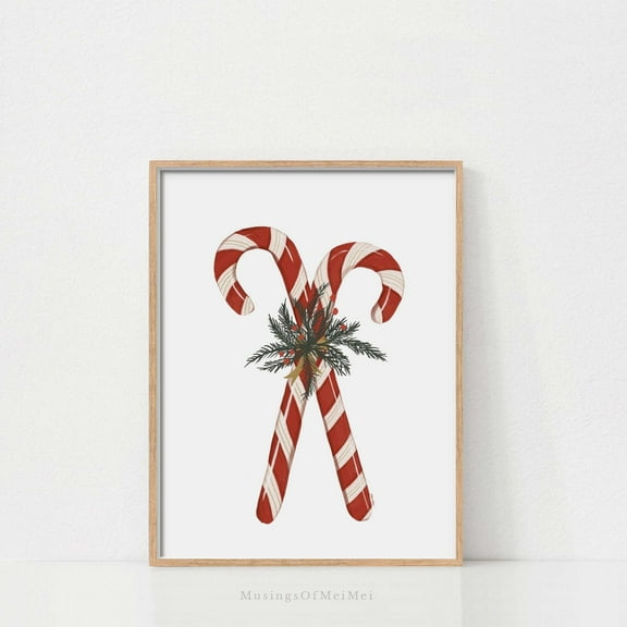 MSFCON Christmas Wall Art, Candy Cane Christmas Print, Christmas Decor, Christmas Art, Vintage Christmas Print, Christmas Wall Art