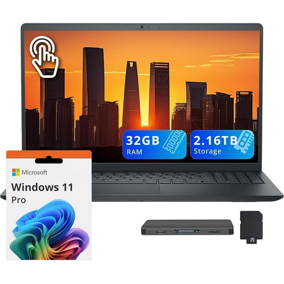 Dell Inspiron 15.6" FHD Touchscreen Laptop, Intel i5-1334U, 32GB RAM, 2.16TB Storage(2TB SSD 160GB Docking Station Set), Intel UHD Graphics, Full Size Keyboard, Webcam, Copilot, Win 11 Pro, Black