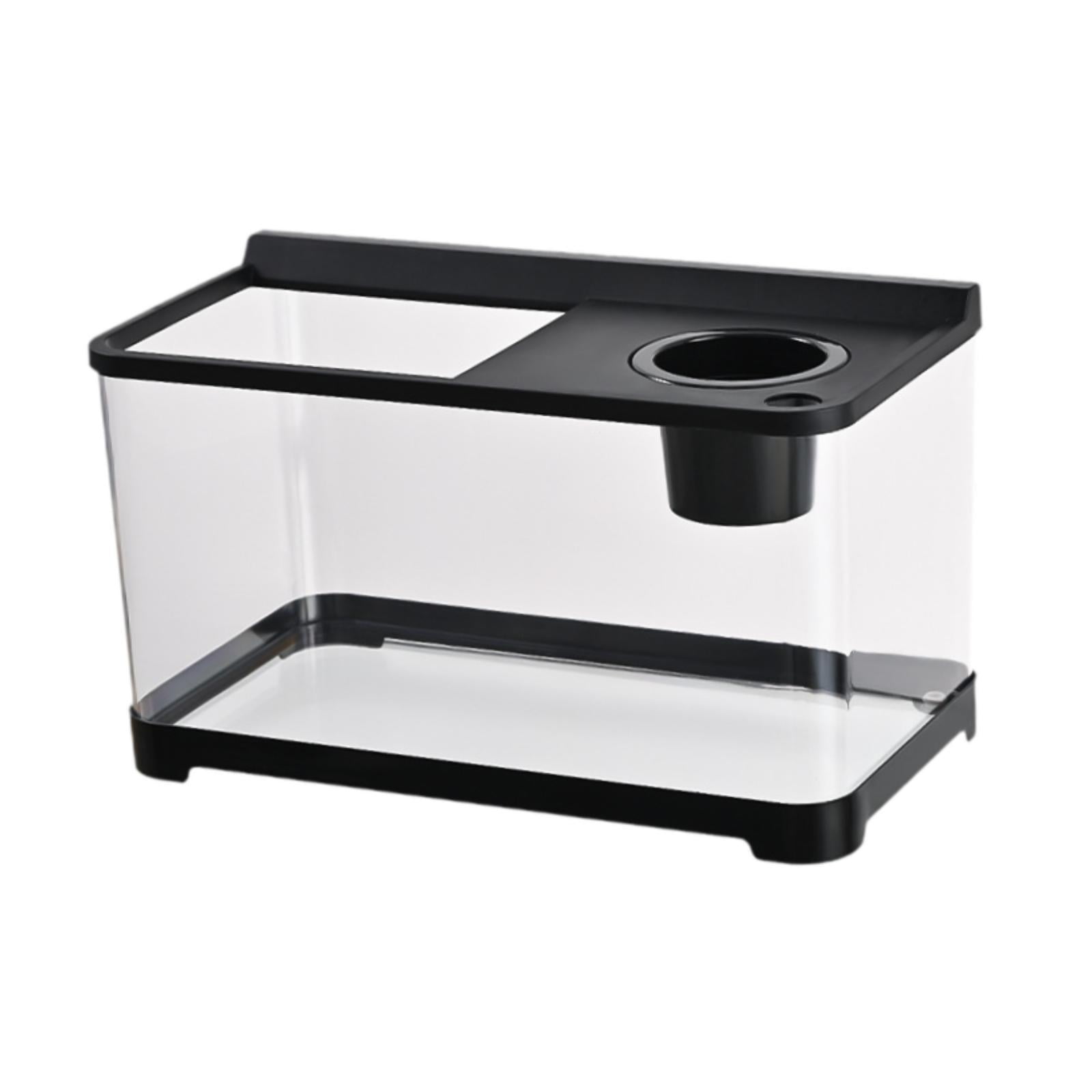 FashionCha Betta Fish Tank Mini Fish Tank 34x21x20 cm Transparent Amphibian Feeding Box Fish Bowl Reptile Terrarium for Turtle Frog Fish Black
