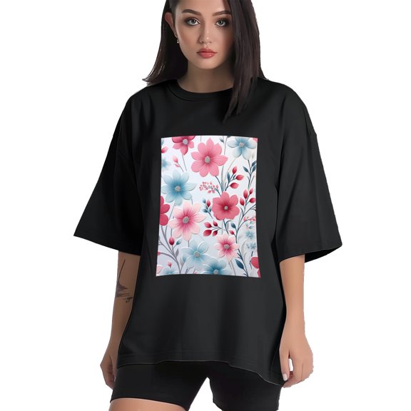 Plus Size Shirt for Women Black Tops for Women Short Sleeves Shirt for Women Flower17 T Shirt Crewneck Shirt for Women XS