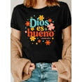 thumbnail image 1 of Camiseta informal de cuello redondo para mujer con estampado español colorido, manga corta, adecuada para fitness y ropa informal. Camiseta para adultos, hombres, mujeres, adolescentes, jóvenes., 1 of 6