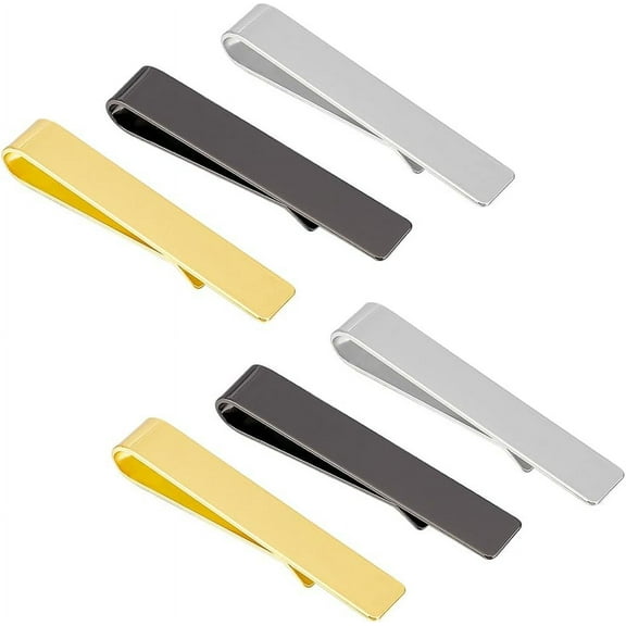 6Pcs 3 Colors Tie Clip for Men 304 Stainless Steel Tie Clip Rectangle Tie Bar Tie Pin Gold Personalized Design Tie Bar for Man Daily Life Business Anniversary Engagement Wedding for DIY