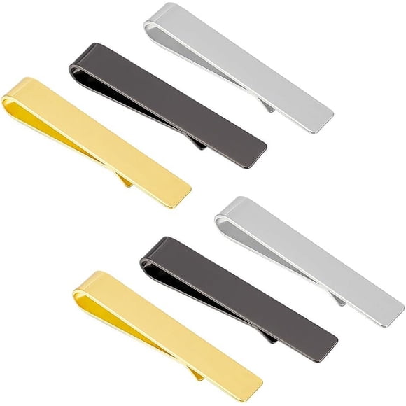 6Pcs 3 Colors Tie Clip for Men 304 Stainless Steel Tie Clip Rectangle Tie Bar Tie Pin Gold Personalized Design Tie Bar for Man Daily Life Business Anniversary Engagement Wedding