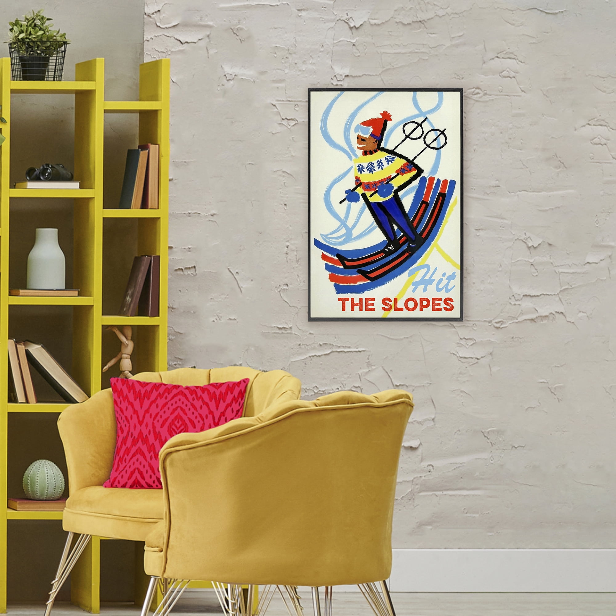 Stupell Industries Vintage Hit The Slopes Black Framed Giclee Art, design by Grotto Studios