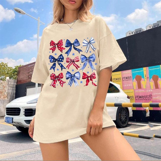 Ladies' Bow Shirt Oversized Pattern T Shirt Top for Everyday and Wear