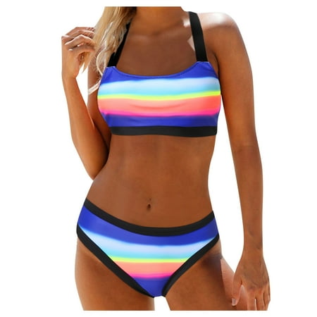 

WANYNG Waist Bandeau Print High Two Padded Up Push Women Piece Halter Swimwear Swimwears Tankinis Set Sport Swimsuits for Women with Bra Girls Swimming Shorts And Top