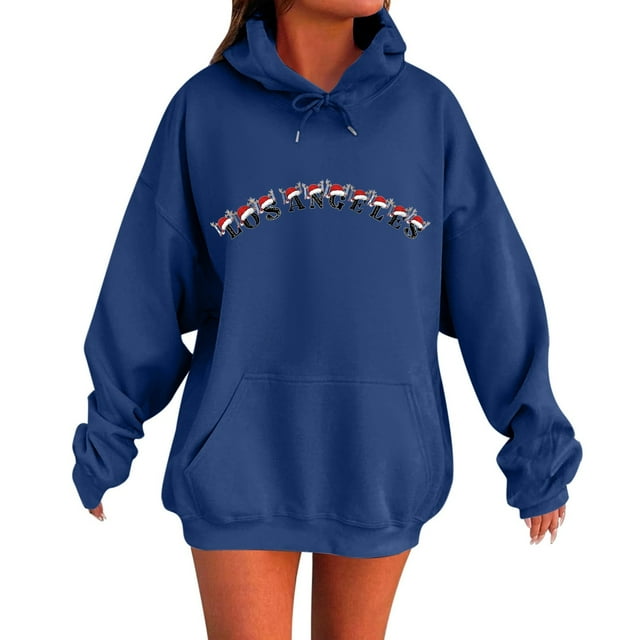 WILLBEST Sudadera para Mujer, Estilo Casual de Invierno, con Estampado Navideño Del Alfabeto, Cordón Ajustable, Bolsillo y Manga Larga XX-Grande