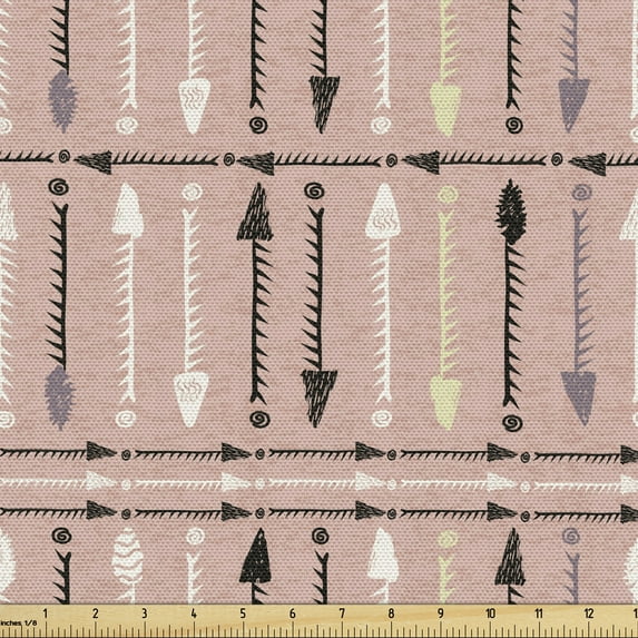 Arrow Upholstery Fabric by the Yard, Tribal Items Drawn by Hand Placed Vertically Horizontally, Decorative Fabric for DIY and Home Accents, 2 Yards, Blush Multicolor by Ambesonne
