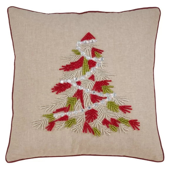 Fennco Styles Beaded Christmas Tree 100% Cotton Decorative Throw Pillow Cover 18 x 18 Inch - Beads Pillow Case