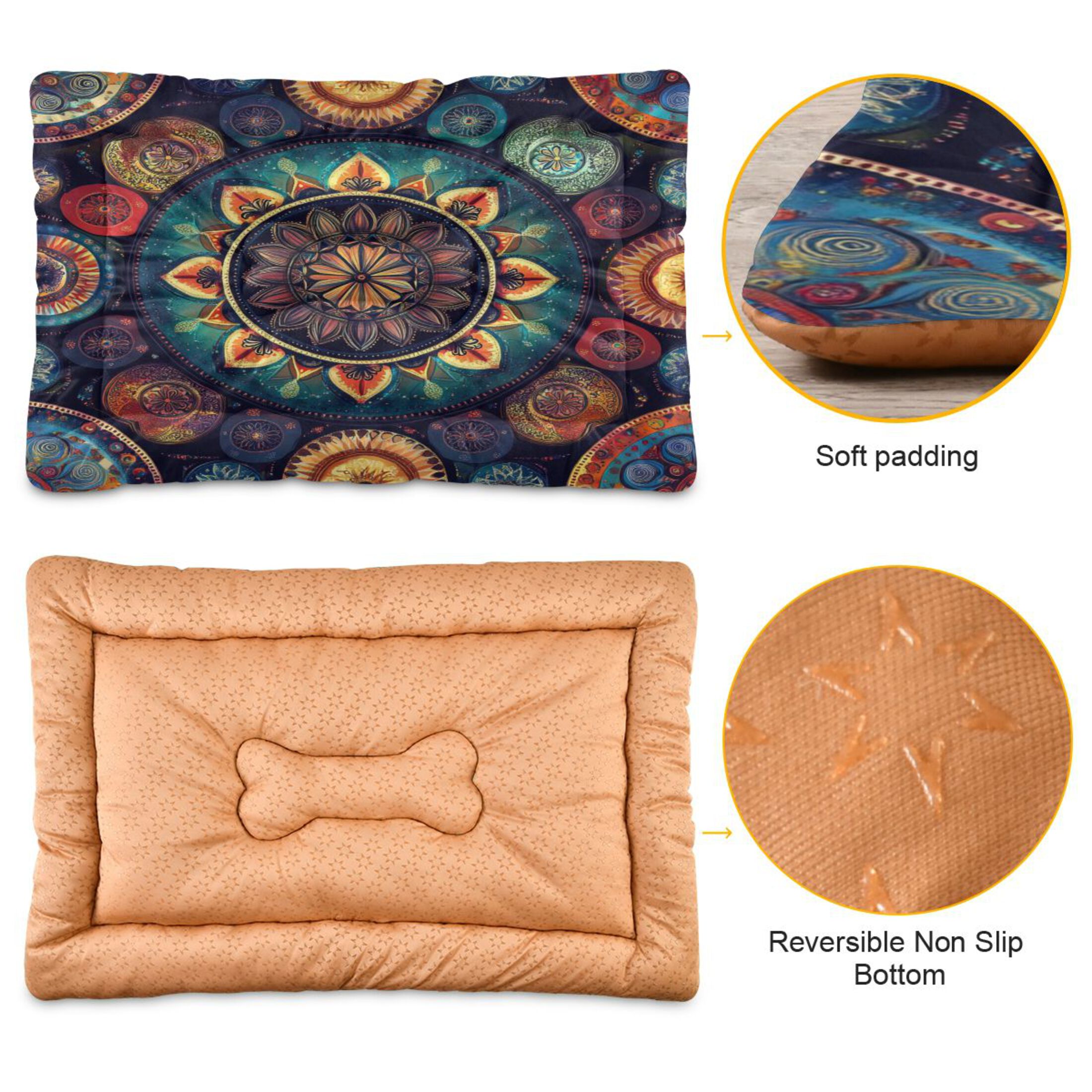 Qxltty Colorful Boho Patterns Ped Pad Wear-resistant and Hard to Bite Through Sleeping Pad for Small Medium Large Dogs Winter Pet Bed 36×24in