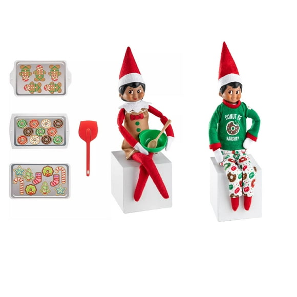 The Elf on The Shelf PJ et Boulanger Ensemble - Itty Bitty Boulanger avec Spatule, Tablier, Bol Mélangeur, Plateaux à Biscuits et Donut PJ Ensemble - 8 Pièces Valeur Multipack