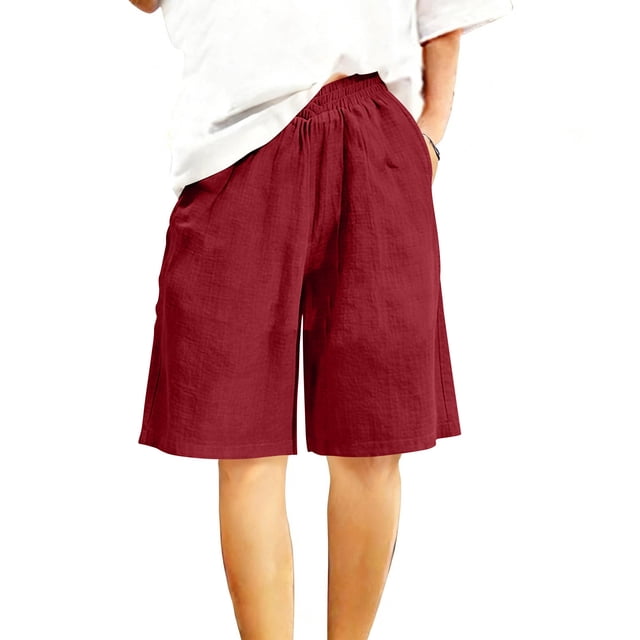 TaTaai Women Solid Color Loose Fit Cotton Linen Knee Length Shorts With Pockets Casual Summer Wear Lightweight Breathable Machine Washable No Fading Daily Outdoor Street Wear Gift