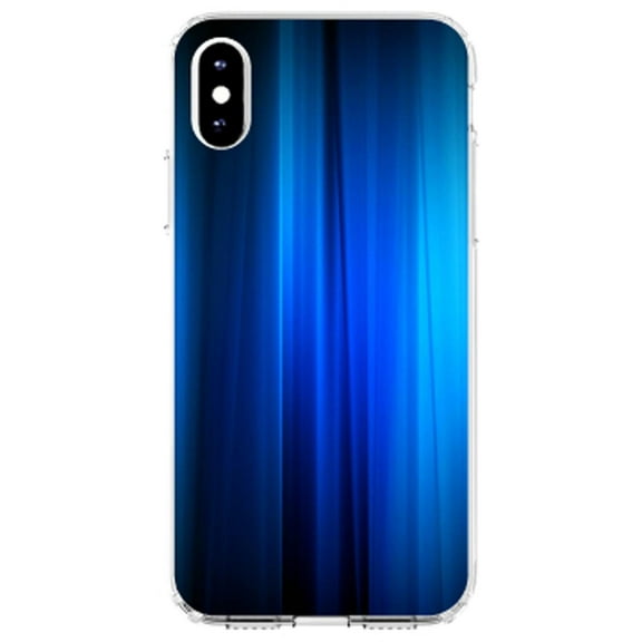 DistinctInk Clear Shockproof Hybrid Case for iPhone XR (6.1" Screen) - TPU Bumper, Acrylic Back, Tempered Glass Screen Protector - Bright Blue Curtain