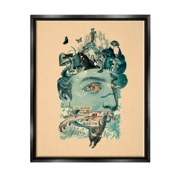 Stupell Industries Botanical Mushroom Man Surreal Collage Graphic Art Jet Black Floating Framed Canvas Print Wall Art, Design by Matheus Lopes Castro