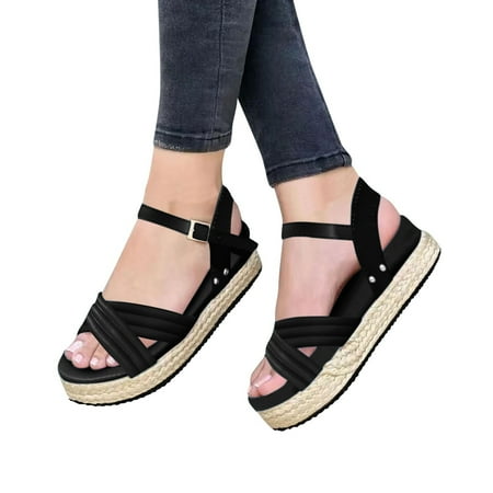 

NECHOLOGY Cute Sandals for Women Size 10 Fashion Women s Casual Shoes Breathable Size 10 Sandals for Women Flats Black 6.5