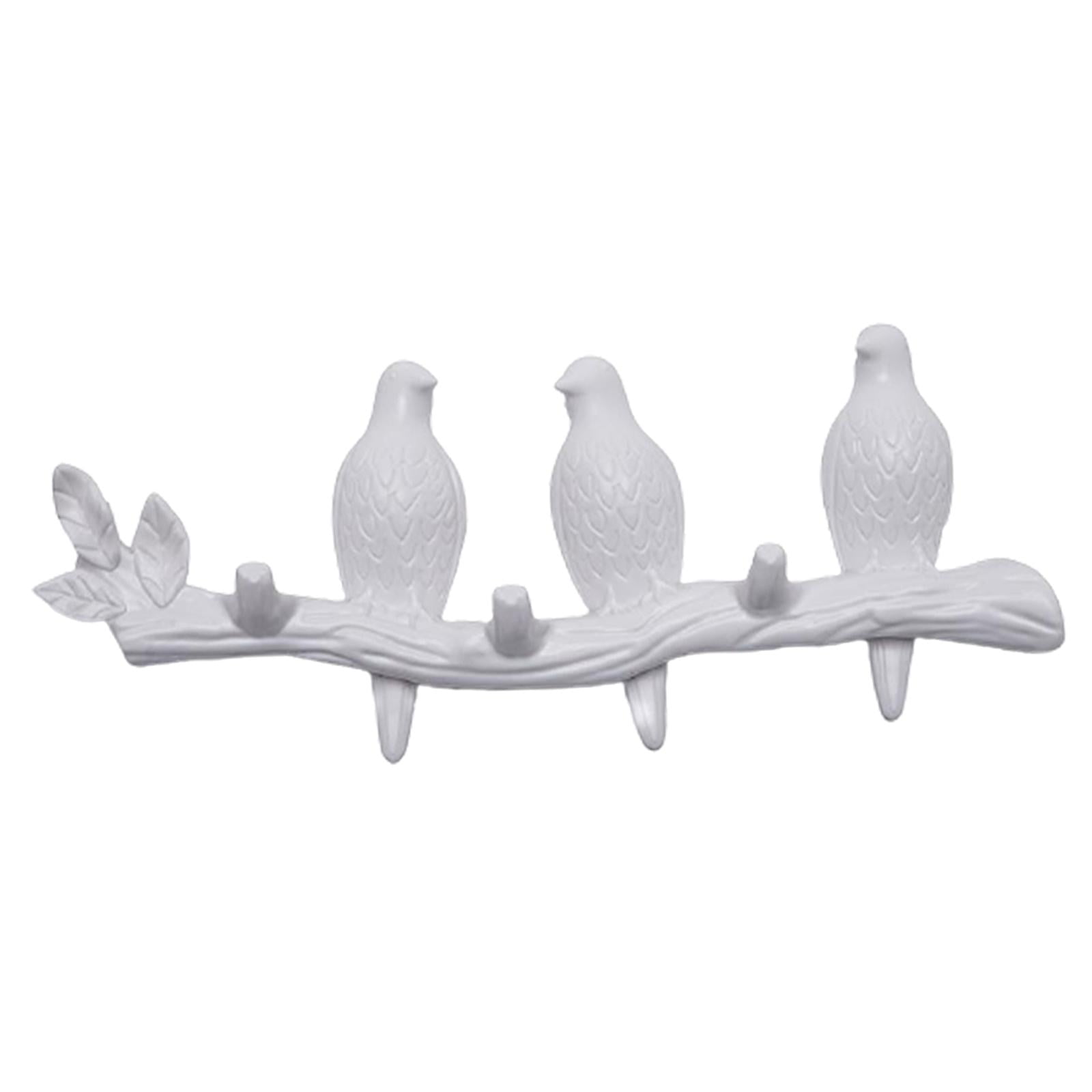 Birds Wall-mounted Hook Clothes Key Towels Holder Porch Living Room white