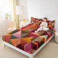 thumbnail image 4 of Manfei Modern Geometric Stripes Bed Sheets,Geometric Lines Aesthetic King Sheets,Brown Orange Pink Sheet Set For Kids,Ultra Soft Home Decor,4 Pieces, 4 of 7
