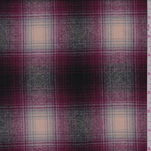 Cranberry Ivory Plaid  Wool  Flannel  Suiting Fabric  By the 
