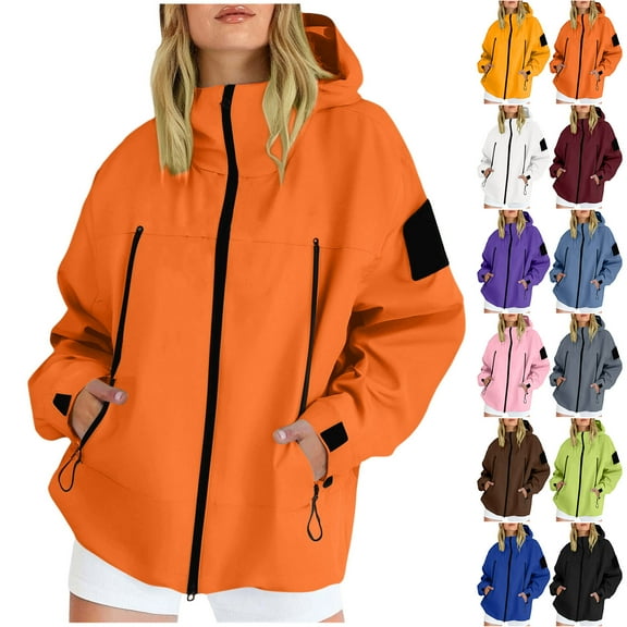 Fewfanhot Fall Sweatshirts for Women Long Sleeve Outdoor Waterproof Coats Lightweight Windbreaker Casual Travel Hoodies With Pocket