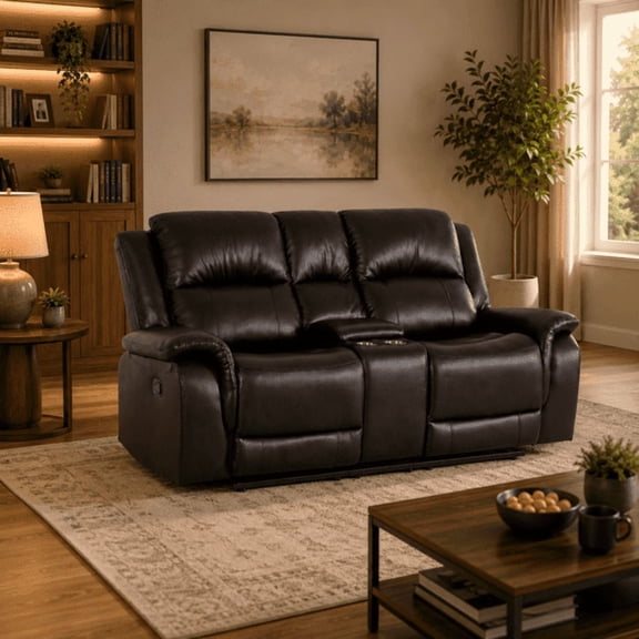 Naomi Home Katie Recliner Loveseat, 2 Seat Recliner Sofa Chair with Armrests, Loveseat Recliner Sofa, Reclining Loveseat Couch with Storage and Two Cup Holders, Earthy Air Leather