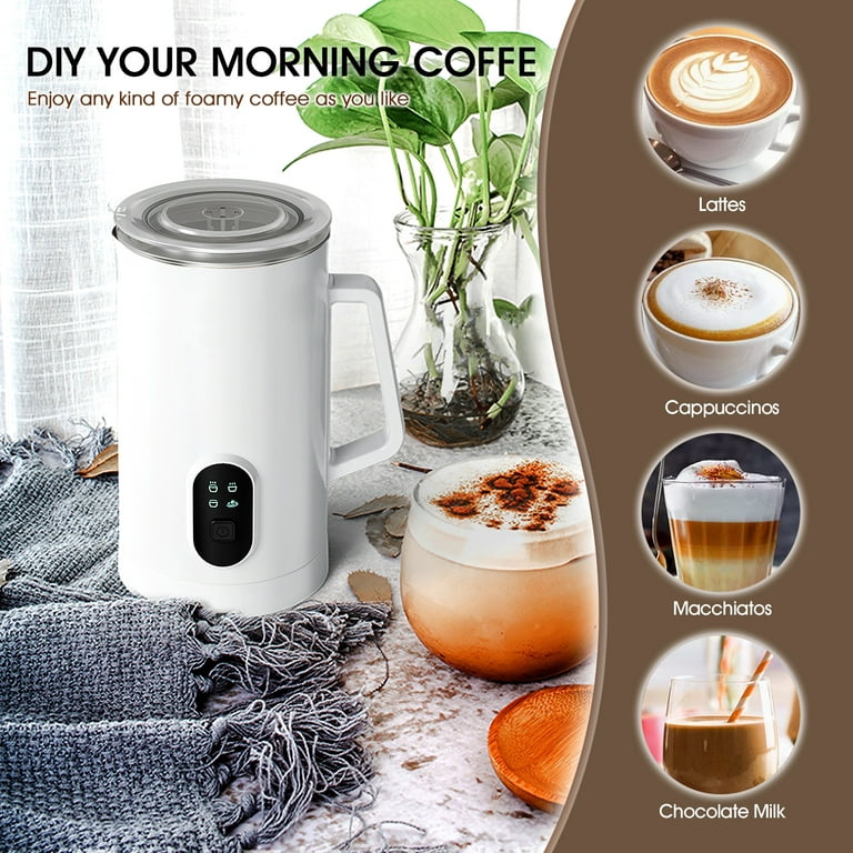 4-in-1 Electric Milk Frother Auto Shut-off 11.8Oz/350ML Hot Cold Milk  Steamer Frother Tem Control for Coffee/Latte/Hot Chocolate