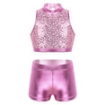 thumbnail image 2 of Aislor Kids Girls Shiny Sequins Dance Costumes Crop Top with Shorts Set Activewear Ballet Dancewear, 2 of 7