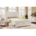 thumbnail image 3 of Vintage Full Size Platform Bed with Hight Headboard & Decorative Fretwork, Traditional Town and Country Style Pinewood Bed Frame with Support Slat and Footboard, White, 3 of 7