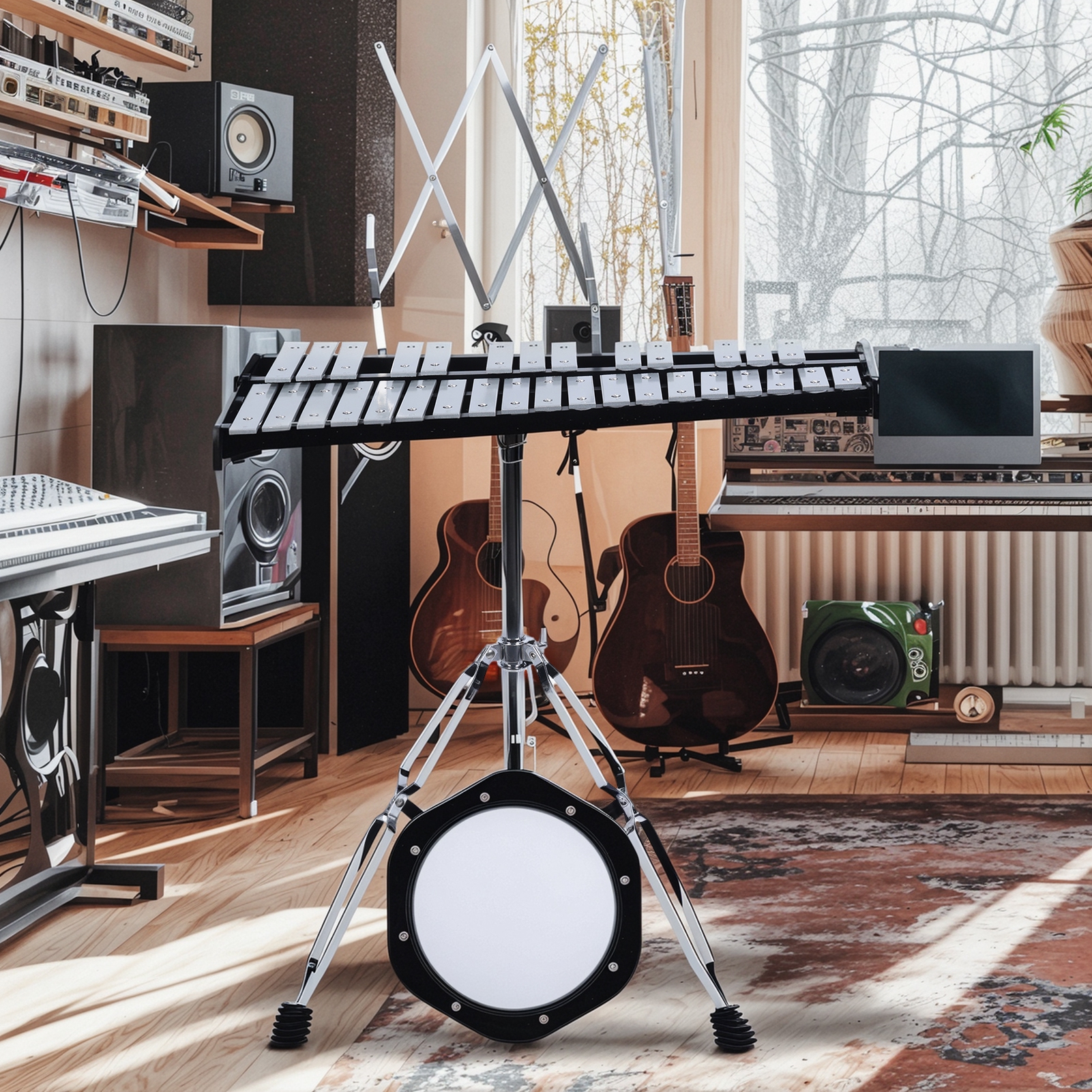 SHUO Y - 32 Note Glockenspiel Kit with Adjustable Height Stand, Professional Percussion Set with Practice Pad, Mallets & Carrying Bag