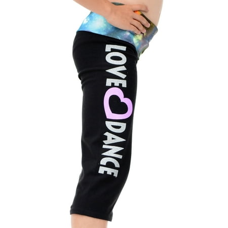 Girl's Capri LOVE DANCE Yoga Pants Galaxy - Small (6) / Galaxy