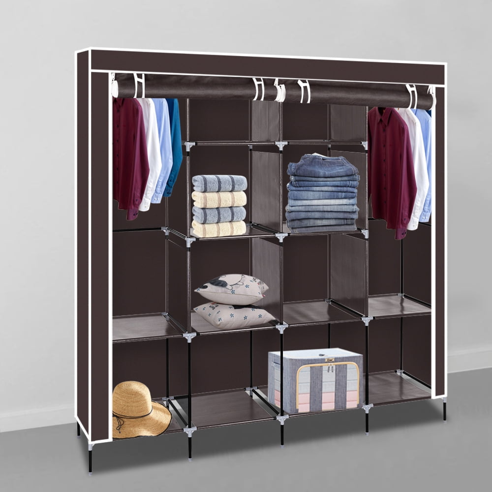 Kepooman 67" Portable Clothes Closet, Non-woven Fabric Wardrobe with 12 Shelves, Dark Brown Kepooman 67" Portable Clothes Closet, Non-woven Fabric Wardrobe with 12 Shelves, Dark Brown