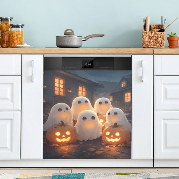 Cute Ghosts Pumpkins on Stress Dishwasher Magnet Cover Magnetic Fridge Door Cover Home Kitchen Decor 23"x 26"