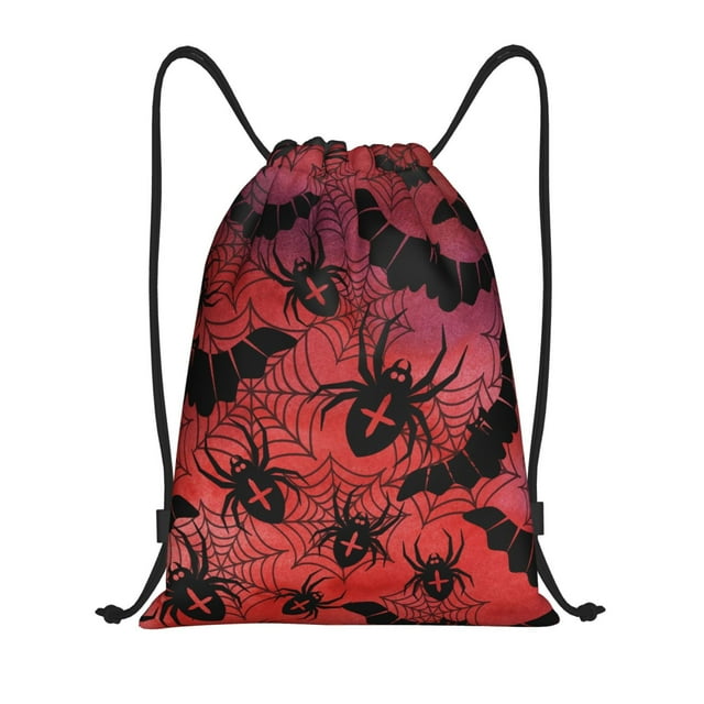 Xecao Bats And Spiders Pattern Sports Drawstring Backpack - String Swim Gym Bag with Wet Proof Pocket for Women&Men-Medium
